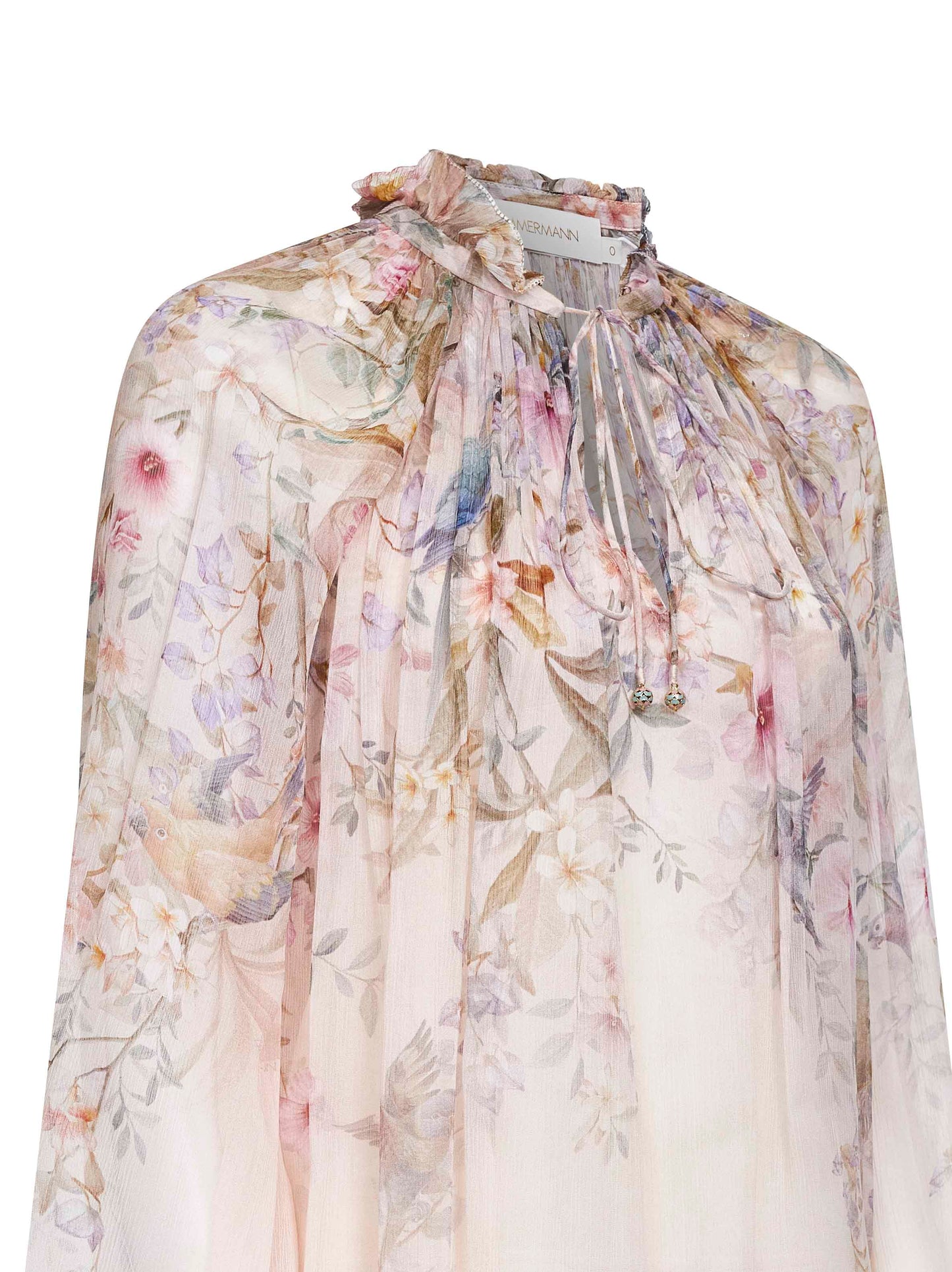 Aviary-print cream viscose Billow Rebellion blouse