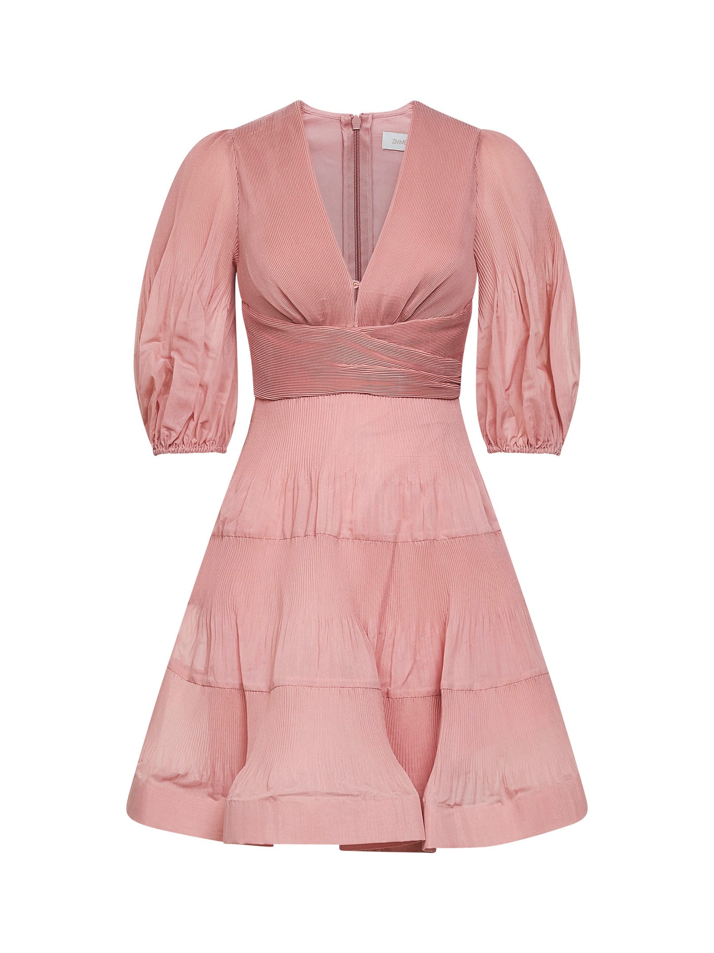 Miniabito in tessuto plissé rosa polvere<BR/>