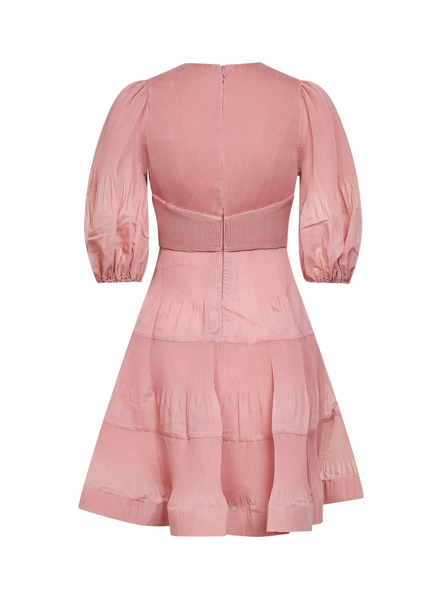 Miniabito in tessuto plissé rosa polvere<BR/>