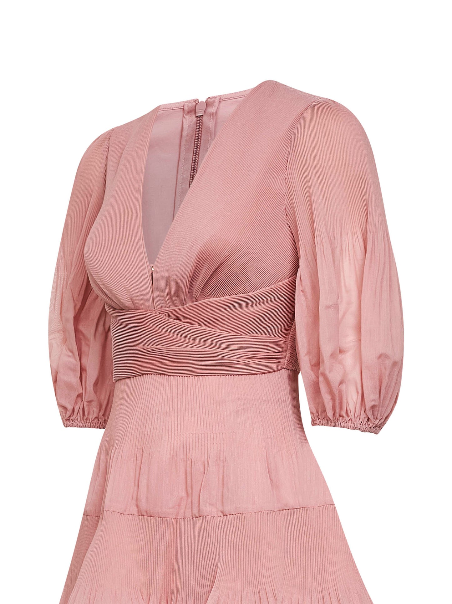 Miniabito in tessuto plissé rosa polvere<BR/>