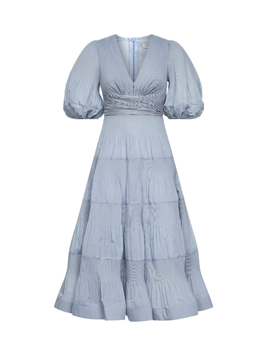 Steel blue pleated midi dress