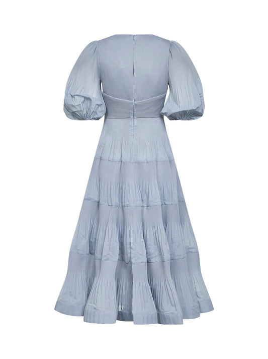 Steel blue pleated midi dress