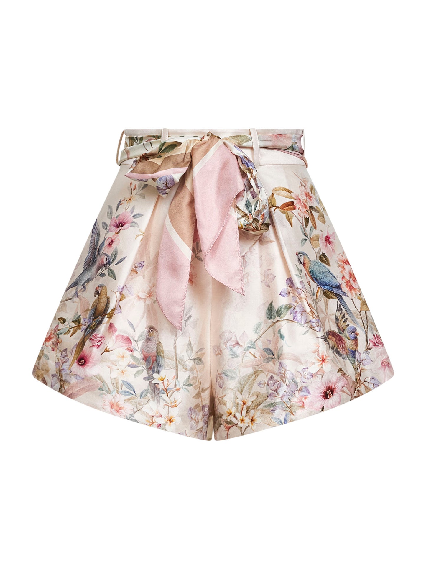 Aviary-print cream cotton-silk blend Rebellion tuck shorts