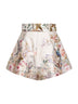 Aviary-print cream cotton-silk blend Rebellion tuck shorts