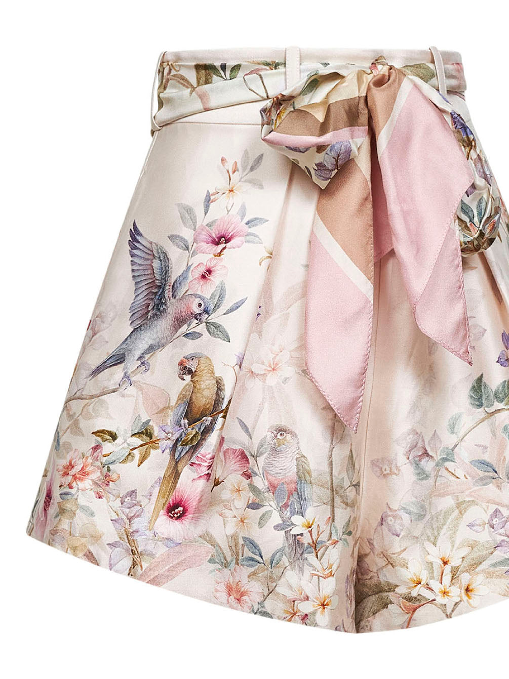 Aviary-print cream cotton-silk blend Rebellion tuck shorts