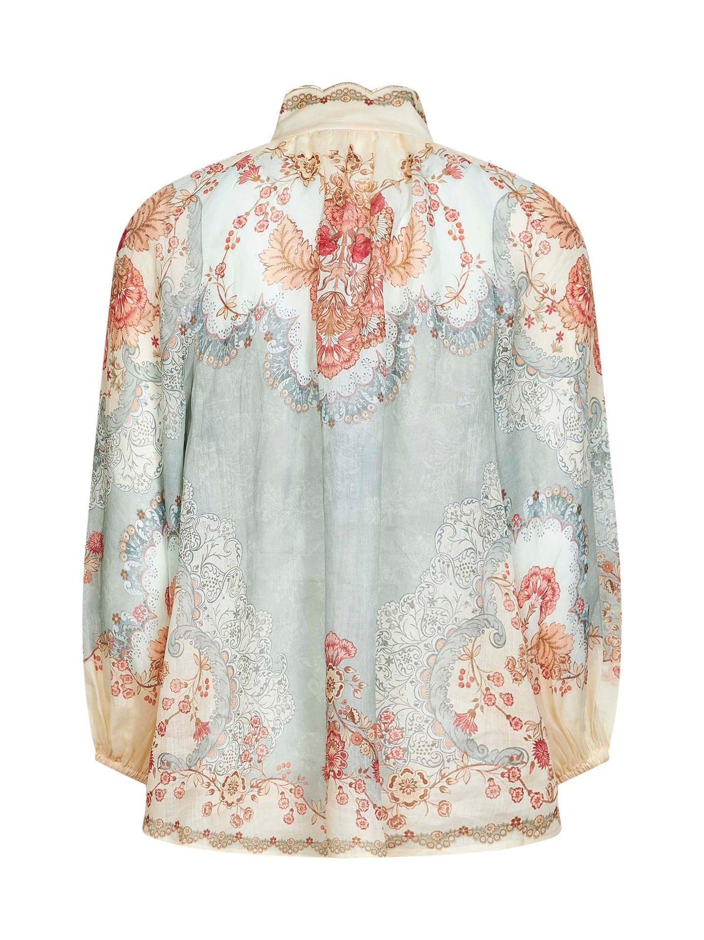 Wallpaper Floral-print mint ramie Daylight blouse