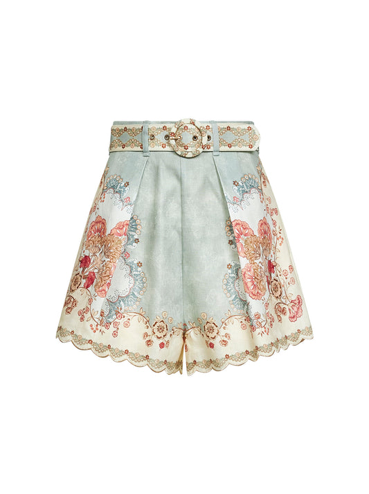 Wallpaper floral-print mint linen Daylight shorts
