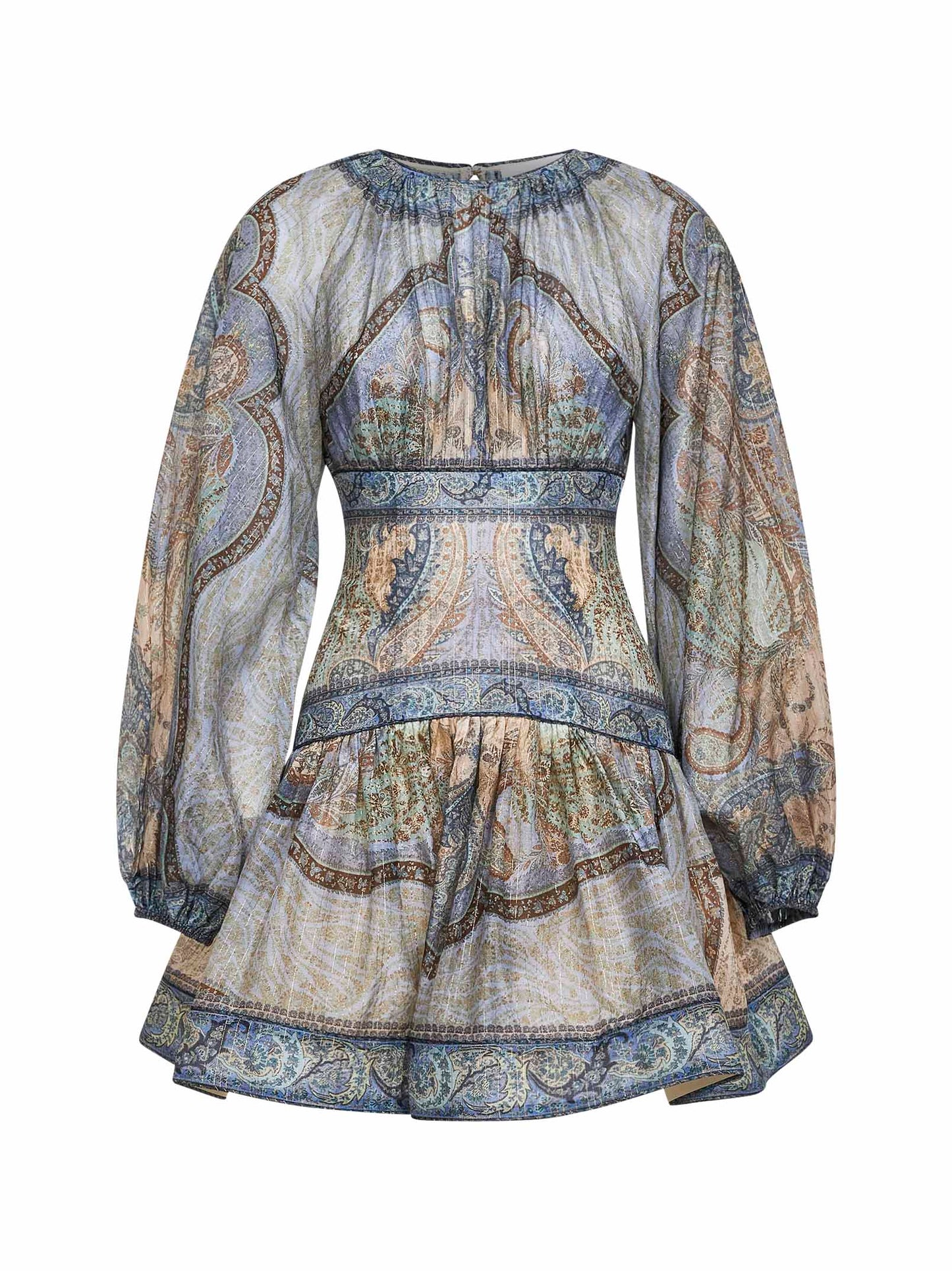 Tapestry-print blue cotton and silk blend Wanderlust mini dress