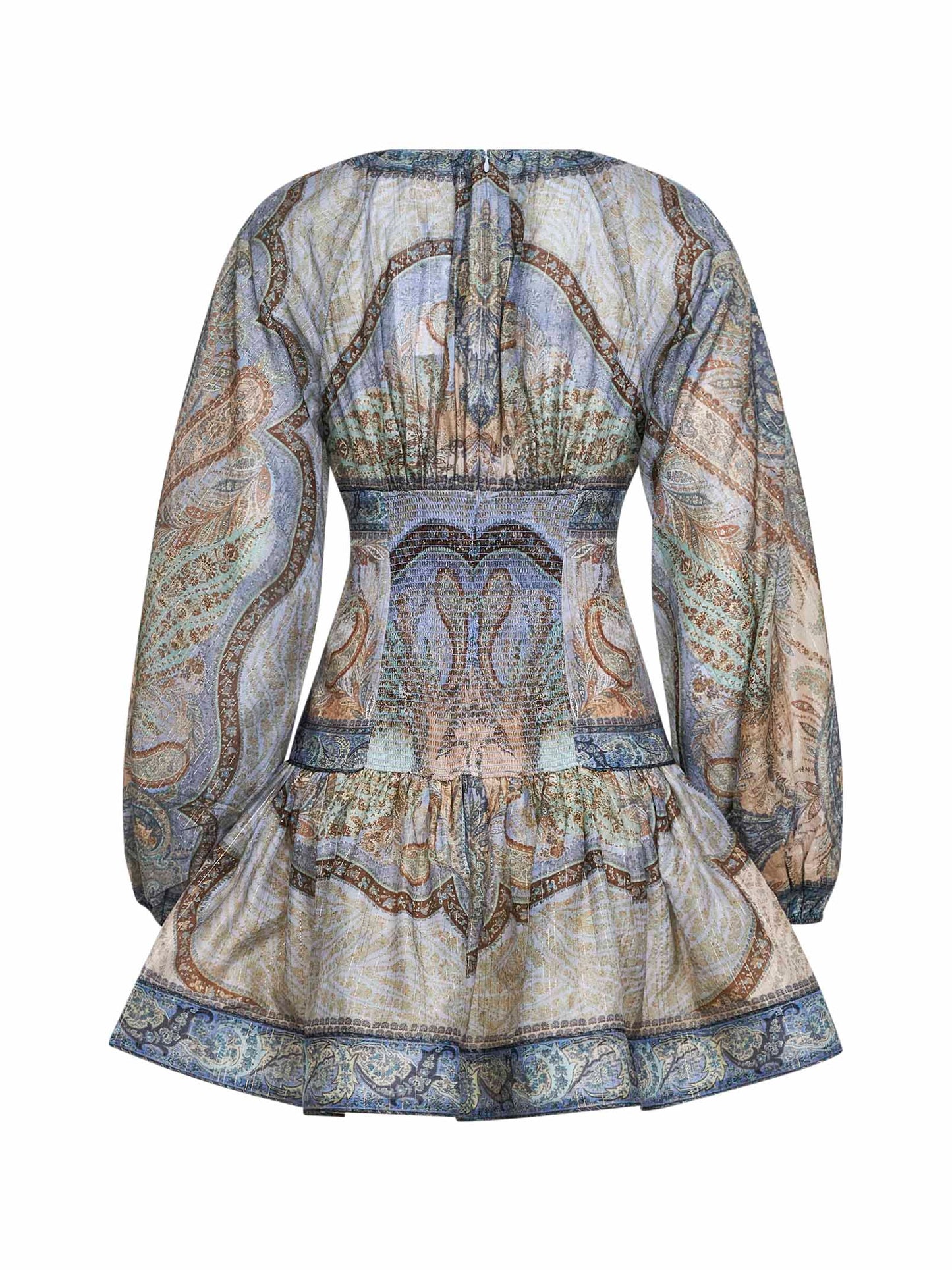 Tapestry-print blue cotton and silk blend Wanderlust mini dress