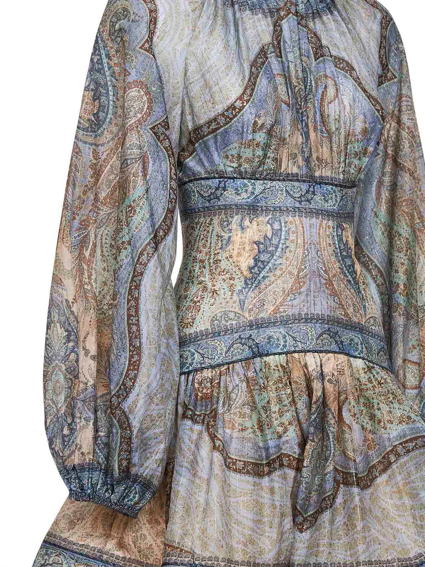 Tapestry-print blue cotton and silk blend Wanderlust mini dress