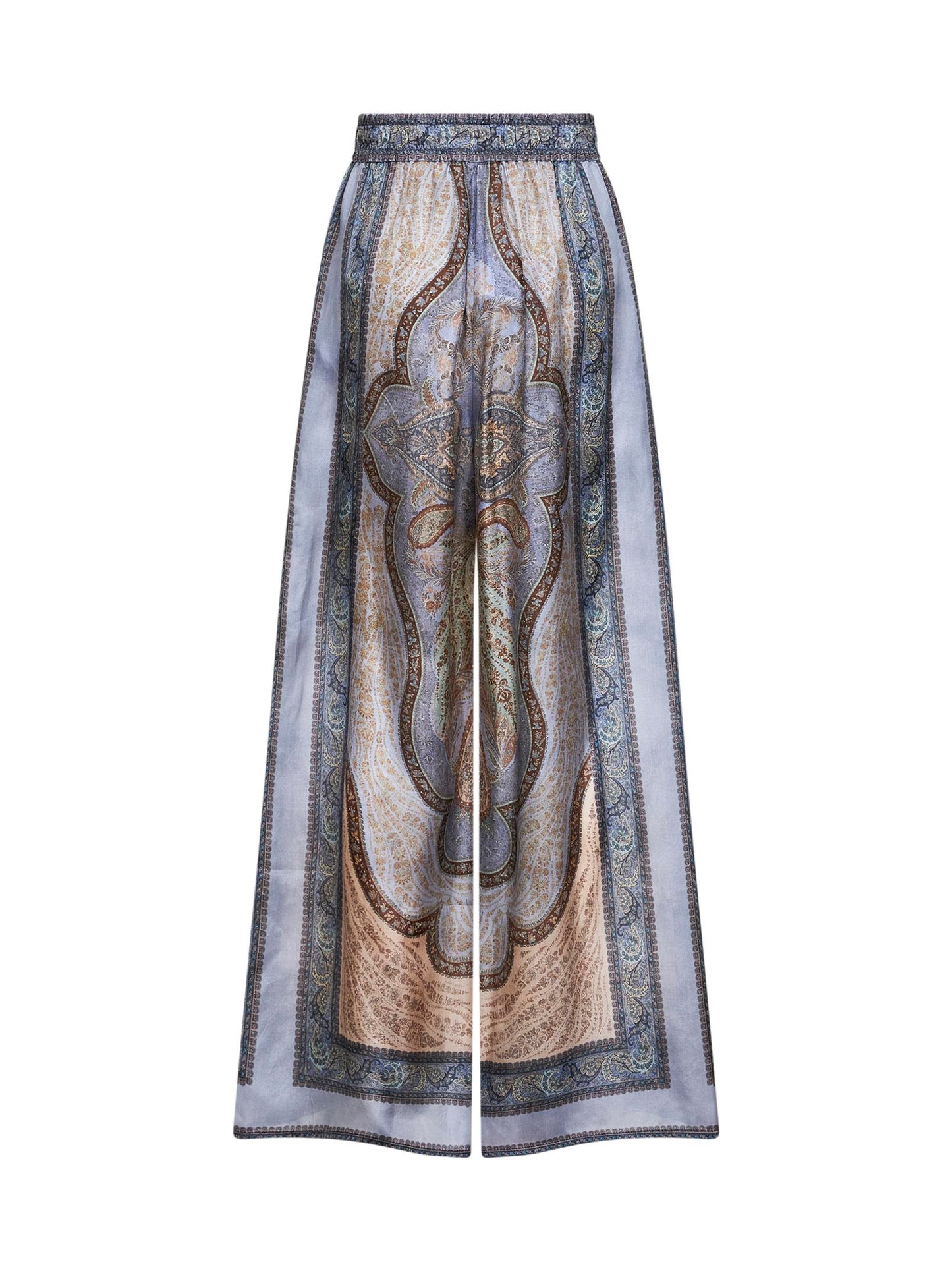 Tapestry-print blue silk habotai Wanderlust trousers