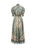 Tapestry-print teal silk habotai Billow Wanderlust midi dress