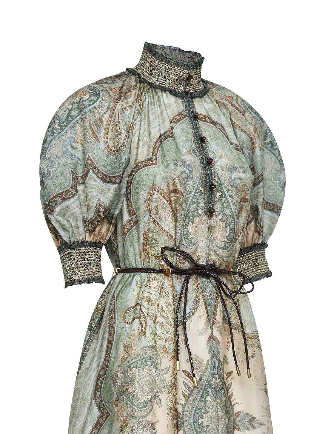 Tapestry-print teal silk habotai Billow Wanderlust midi dress