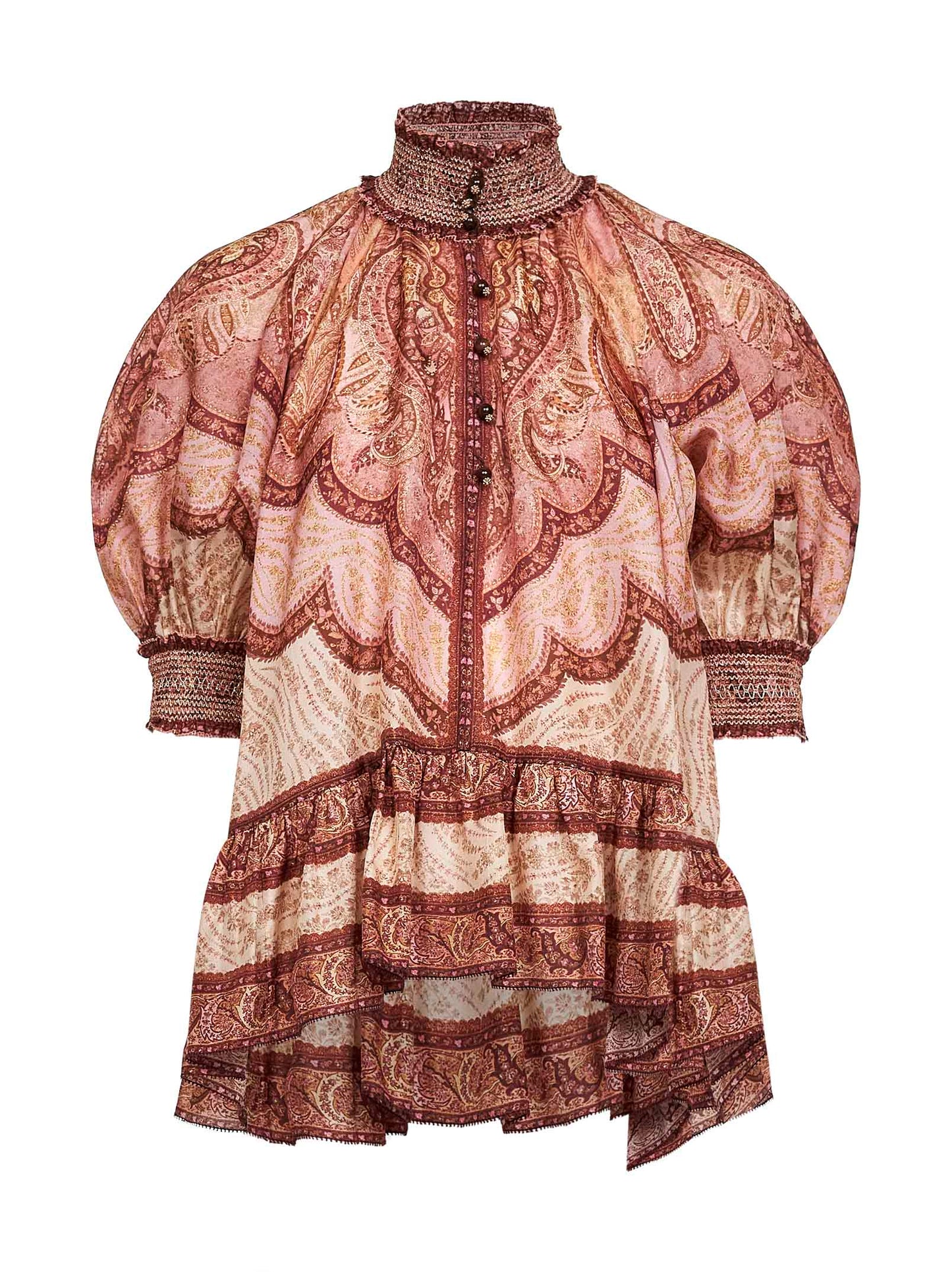 Tapestry-print burgundy silk habotai Wanderlust blouse