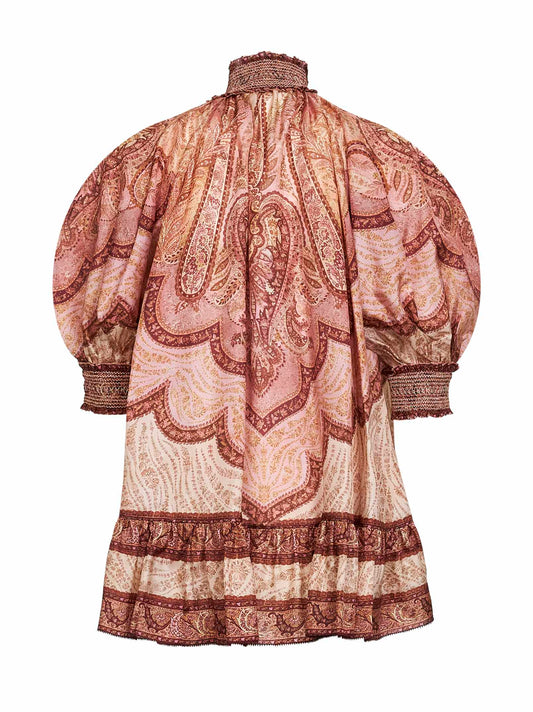 Tapestry-print burgundy silk habotai Wanderlust blouse