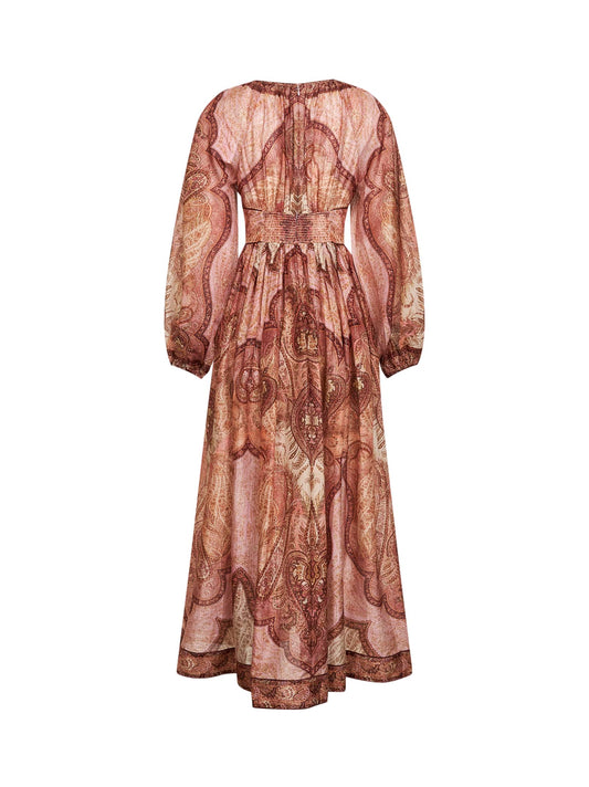 Tapestry-print burgundy cotton blend Wanderlust maxi dress