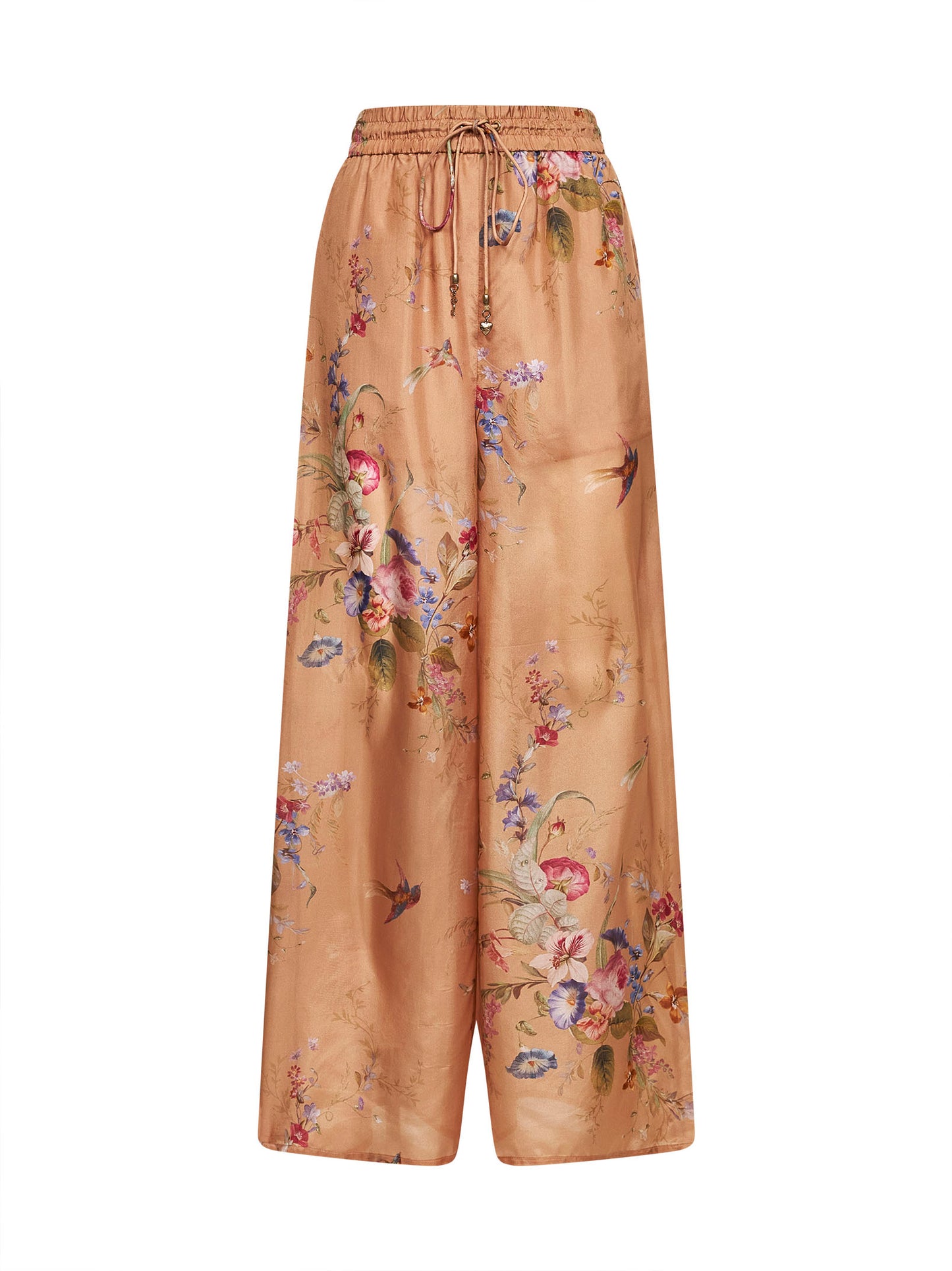 Floral-print beige silk habotai Patience trousers