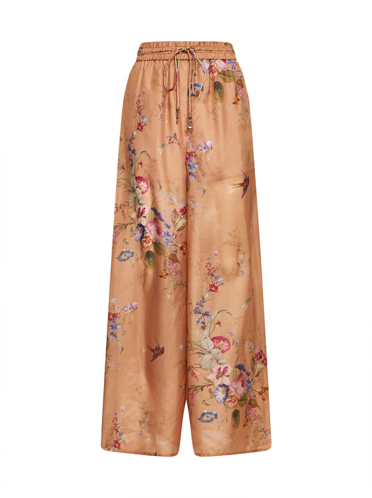 Floral-print beige silk habotai Patience trousers