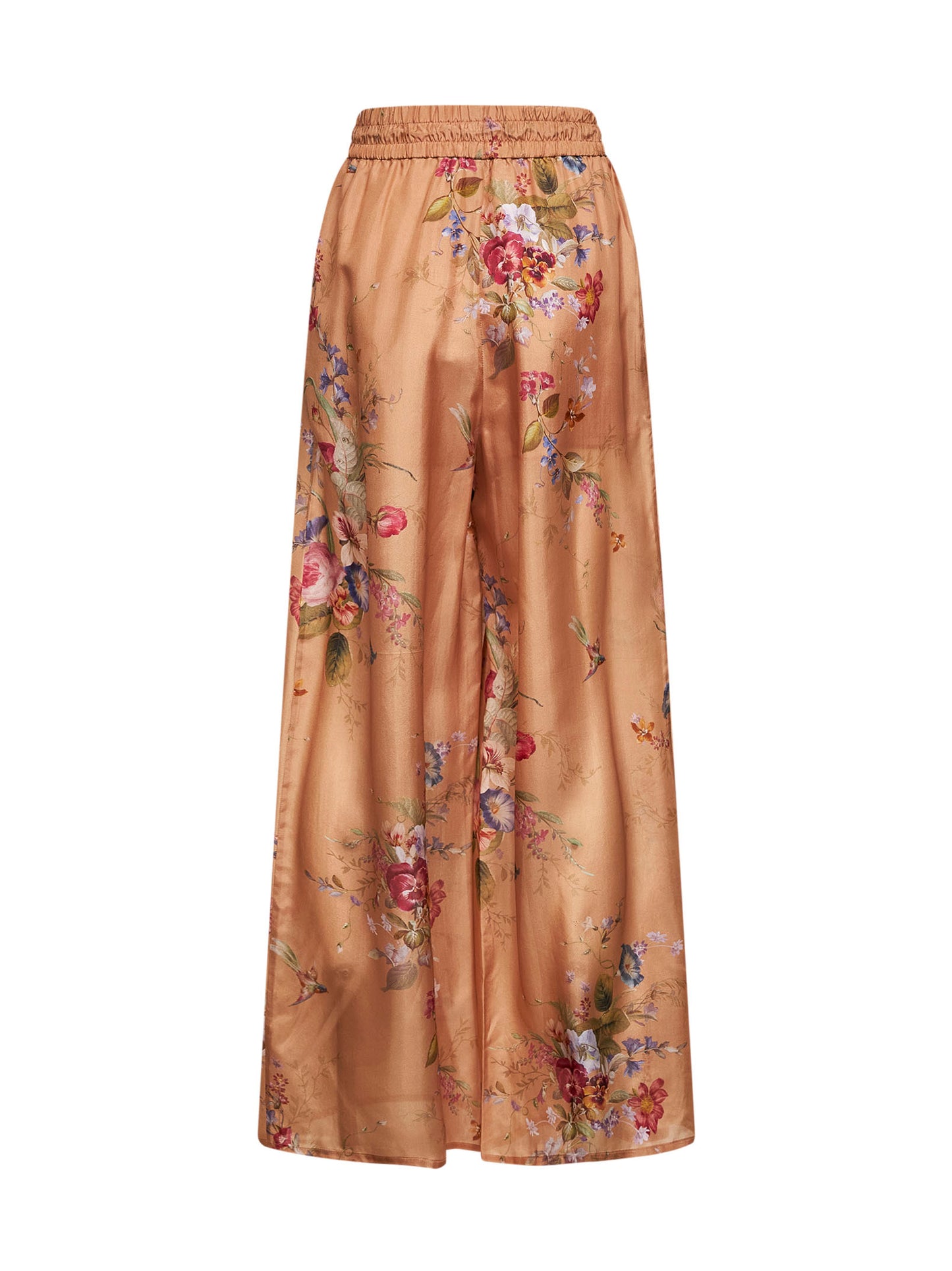 Floral-print beige silk habotai Patience trousers