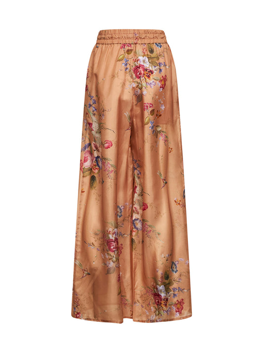 Floral-print beige silk habotai Patience trousers