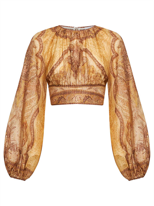 Tapestry-print mustard cotton-silk blend Wanderlust bodice