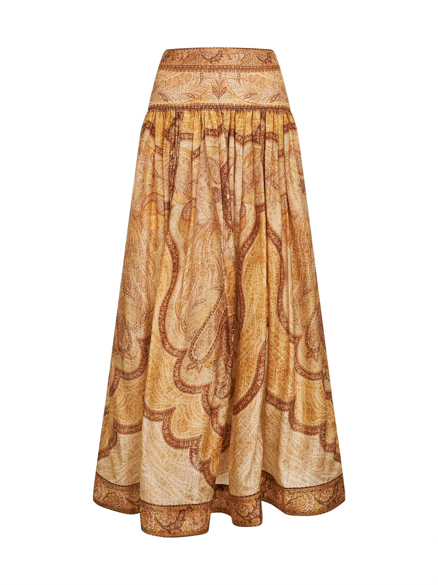 Tapestry-print mustard cotton-slik blend Wanderlust maxi skirt