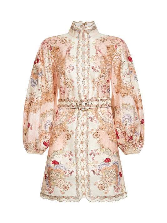 Wallpaper floral-print blush linen Daylight mini dress