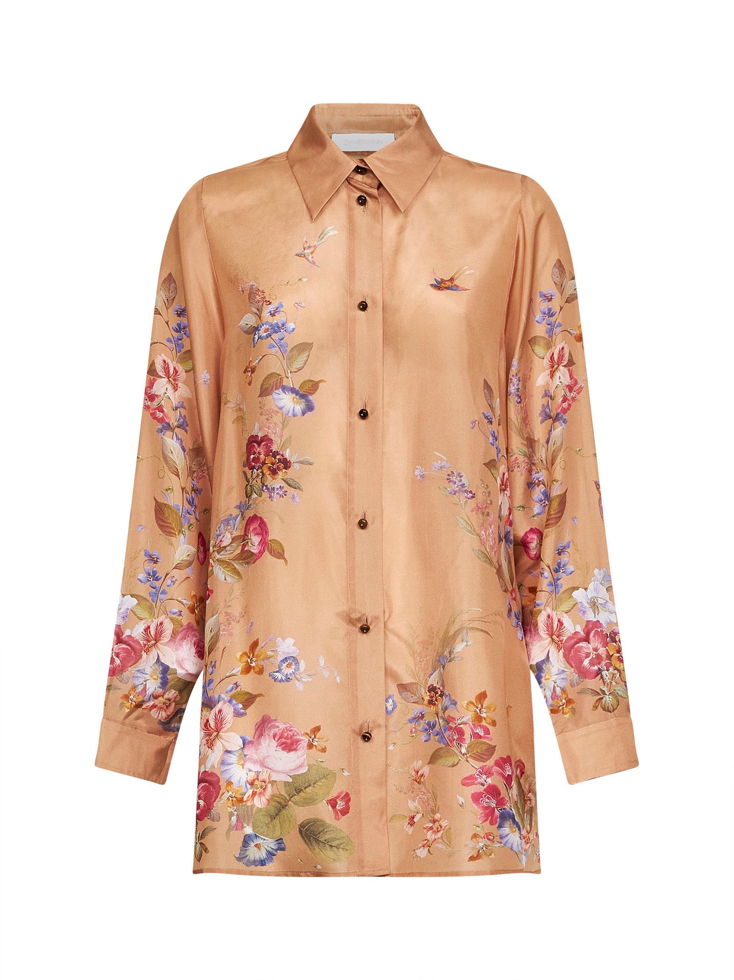 Floral-print beige silk habotai Patience shirt