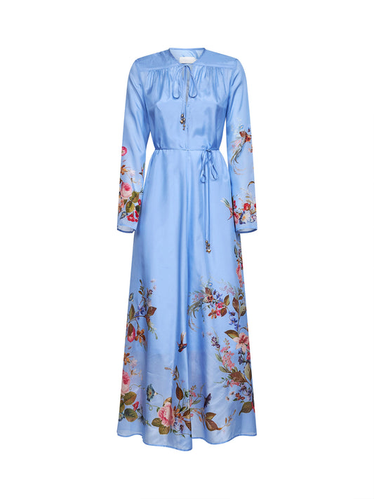 Floral-print cornflower silk habotai Patience maxi dress