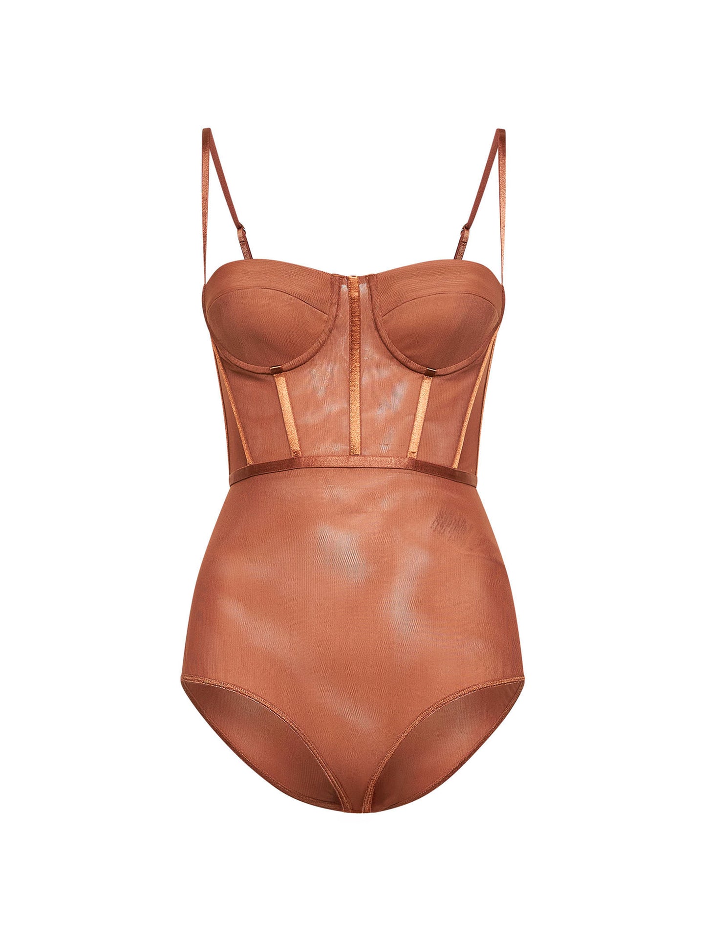 Tan stretch mesh Rebellion corset bodysuit