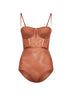 Tan stretch mesh Rebellion corset bodysuit