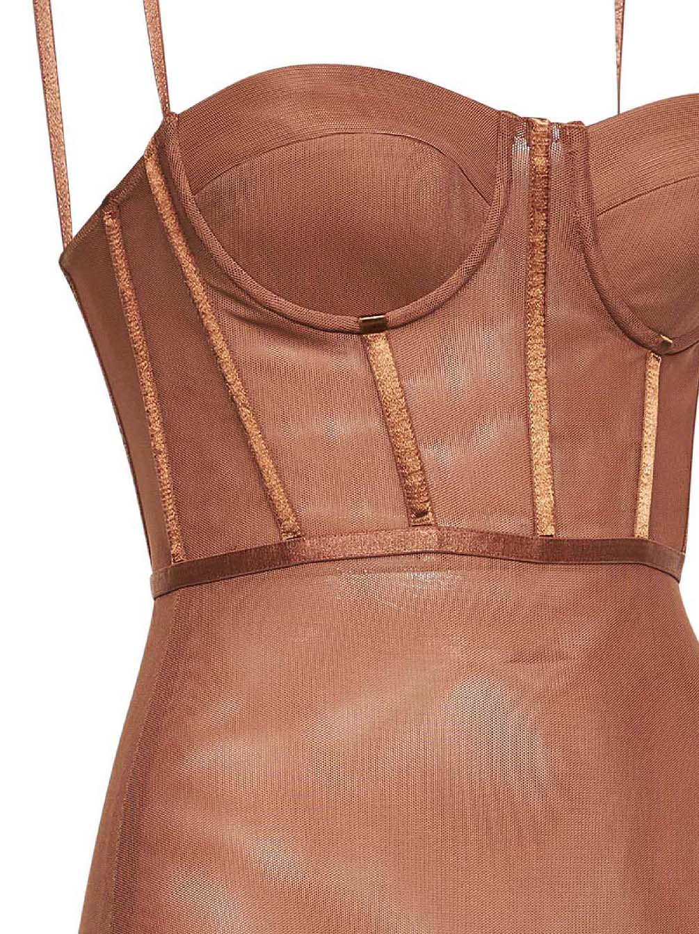Tan stretch mesh Rebellion corset bodysuit