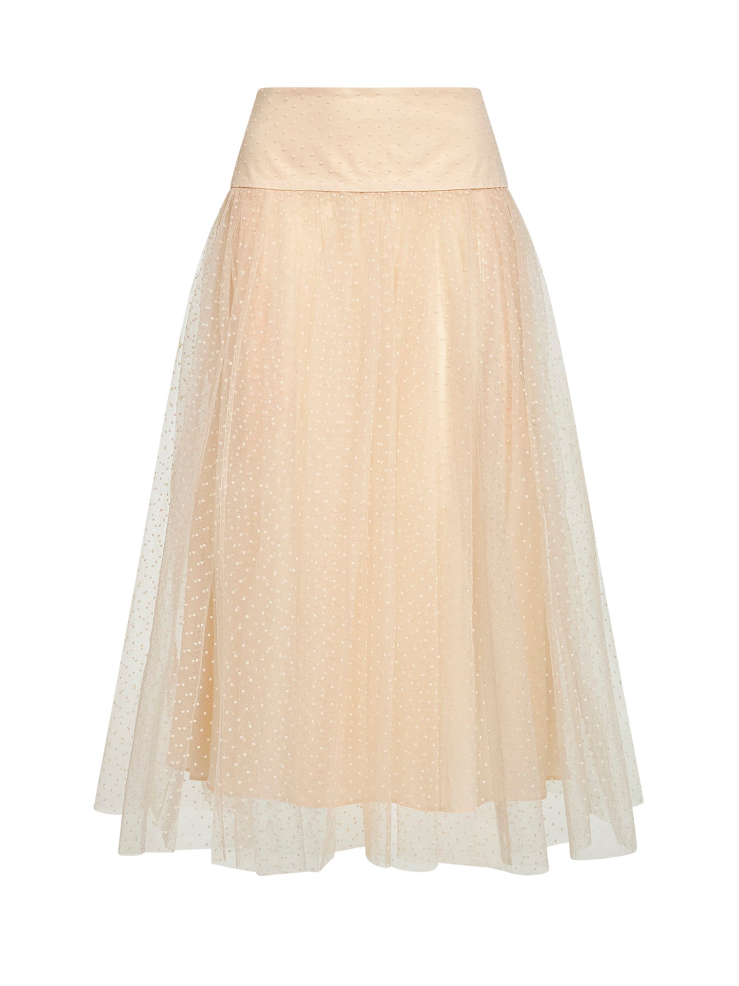 Cream polka dot tulle midi skirt