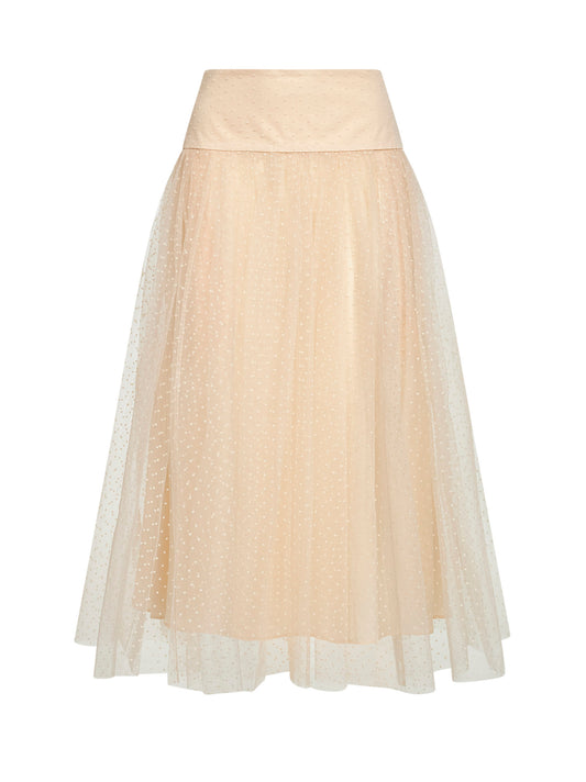 Cream polka dot tulle midi skirt