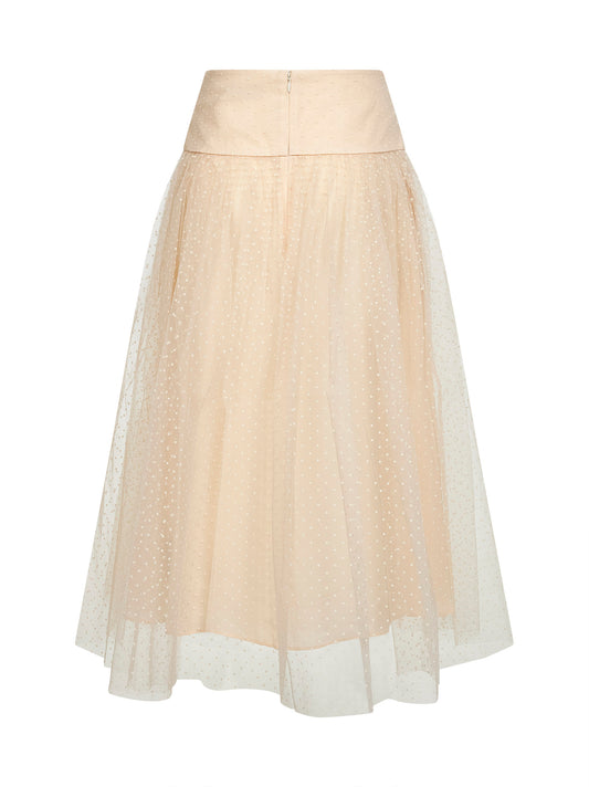 Cream polka dot tulle midi skirt