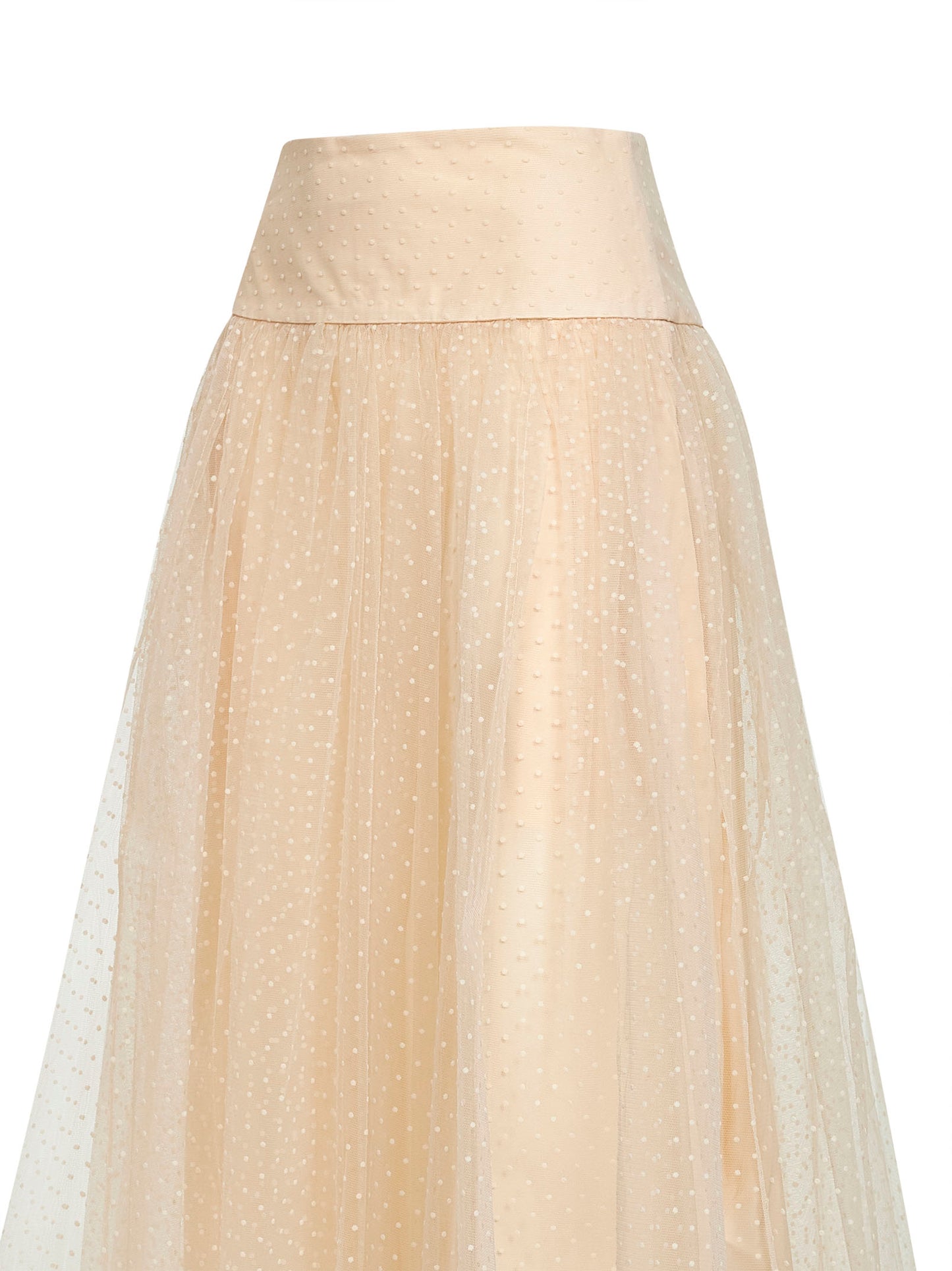 Cream polka dot tulle midi skirt