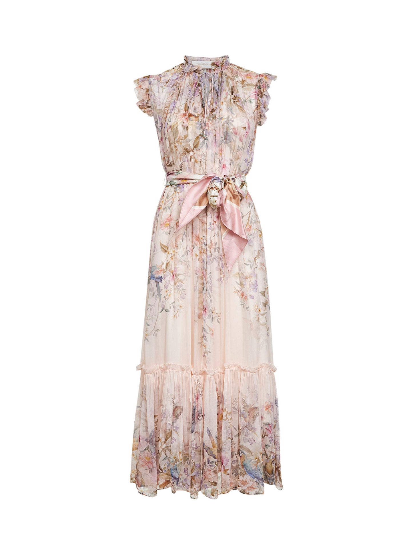 Aviary-print cream viscose Rebellion midi dress
