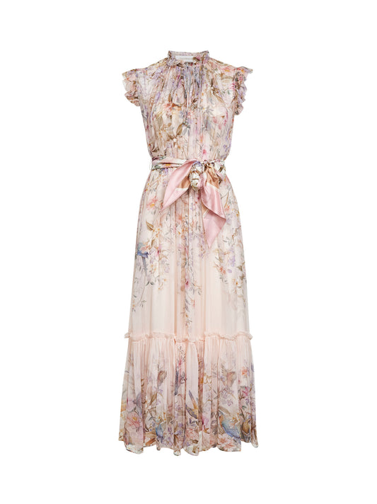 Aviary-print cream viscose Rebellion midi dress