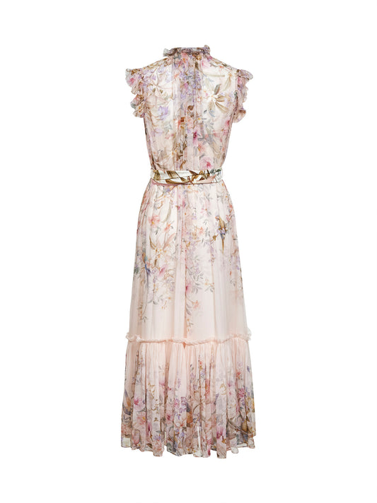 Aviary-print cream viscose Rebellion midi dress