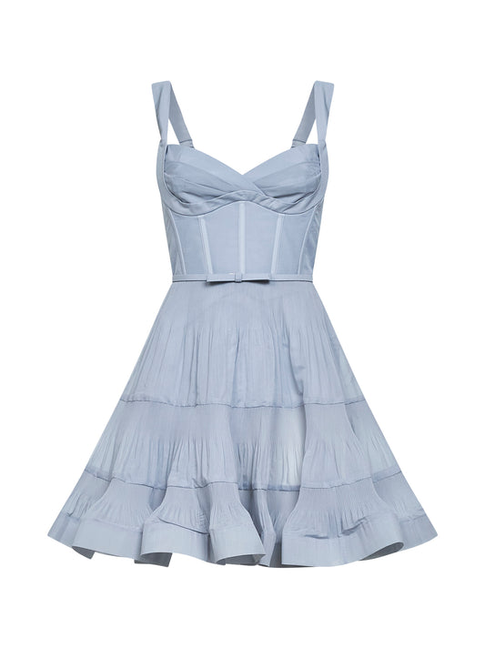 Steel blue pleated mini dress