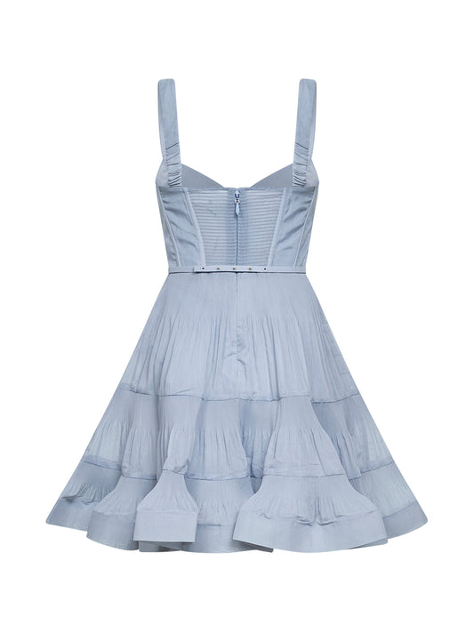 Steel blue pleated mini dress