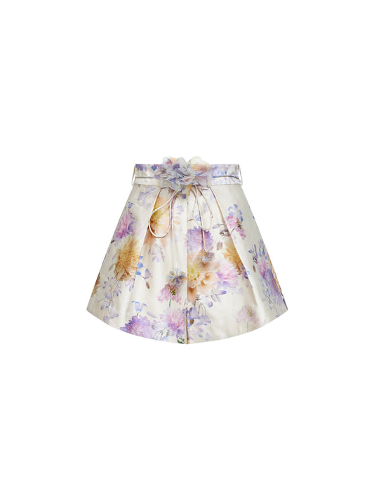 Cream Dahlia-print silk and cotton blend Luna tuck shorts