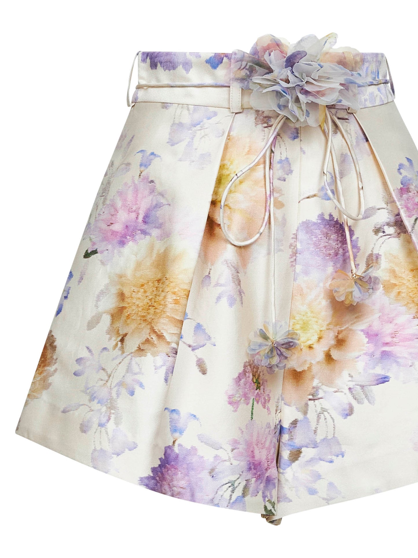 Cream Dahlia-print silk and cotton blend Luna tuck shorts