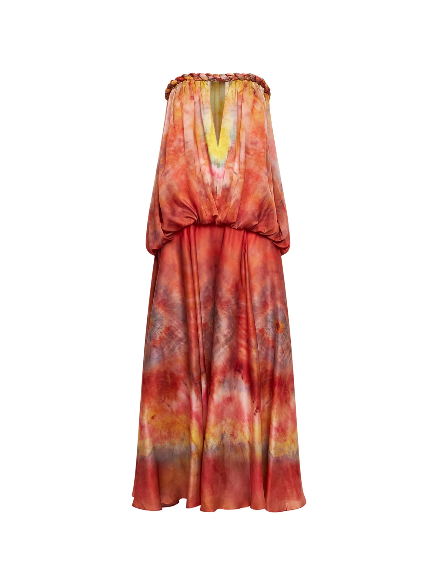 Abito a fascia Luna in seta rubino stampa Tie Dye