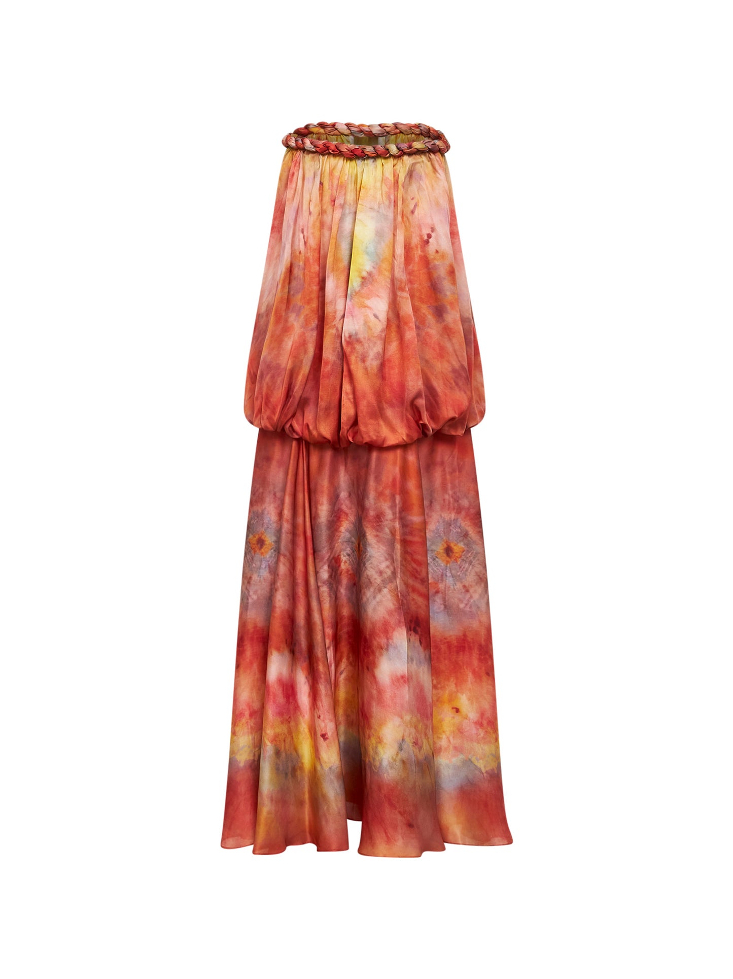 Abito a fascia Luna in seta rubino stampa Tie Dye
