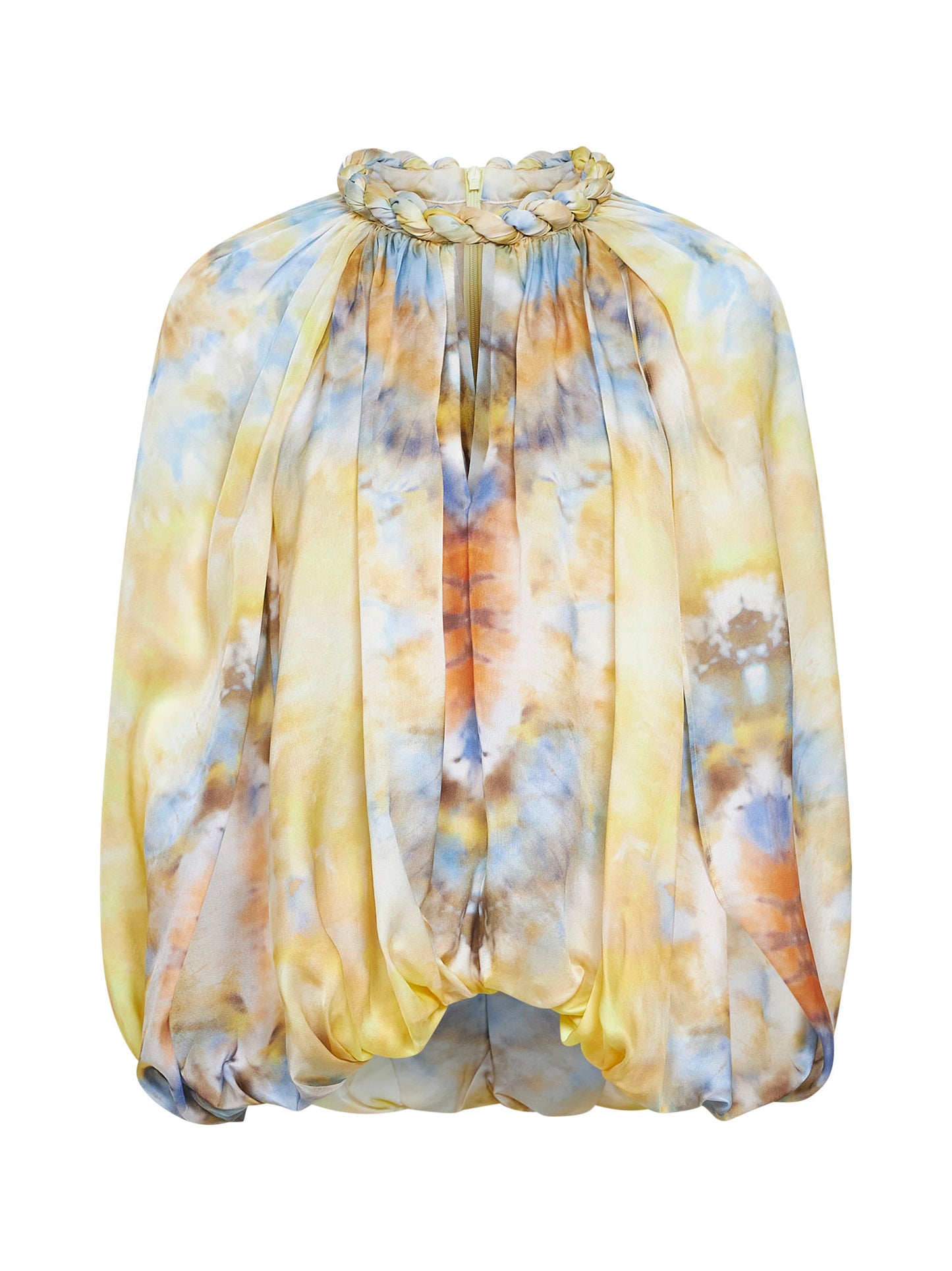Blusa Alchemy in twill di seta e cotone limone con stampa Tie Dye