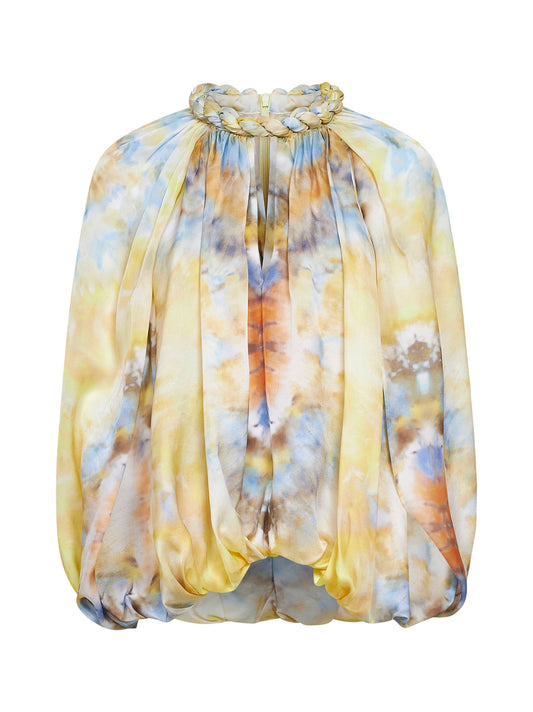 Citrus Tie Dye-print silk and cotton twill Alchemy blouse